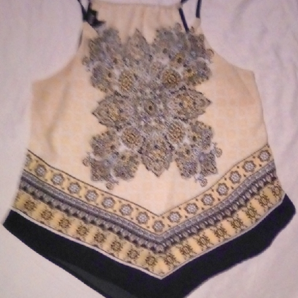 A. Byer Yellow and Dark Blue Patterned Camisole